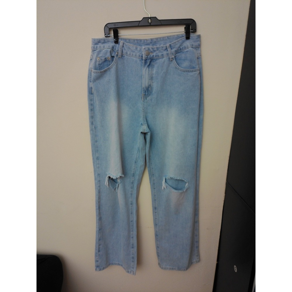 NWT NVFelix Jeans Womens Light Wash Blue Distressed Ripped High Rise Size XL